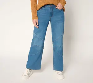 Peace Love World Petite Full Leg Jeans with Seamed Knee - Indigo