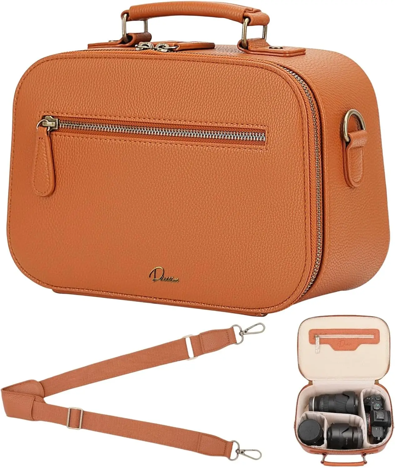 Camera Sling Bag, Waterproof PU Leather Crossbody Camere Bag for Photographers, Small Shockproof Case with Removable Dividers for DSLR/SLR/Mirrorless, 4L BrownGift.
