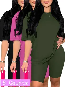 Women's Solid Color Crop Top & Skinny Pants Set, Casual Fashion Cozy Round Neck Short Sleeve Top & Trousers for Daily Outdoor Wear, Ladies Summer Clothes