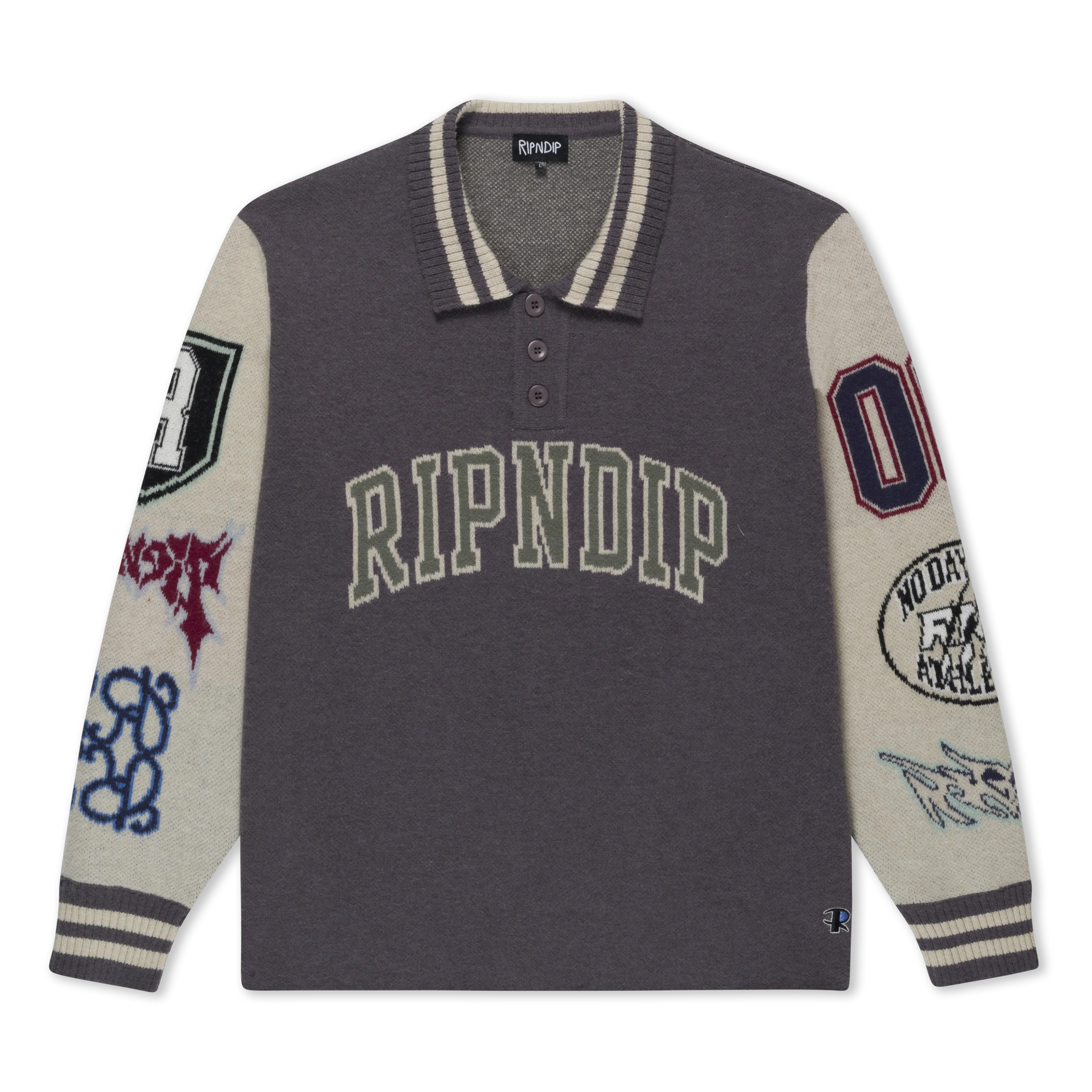 Women's Long Sleeve Collared Pullover Sweater in a Cotton Blend with 'Run It Up' Sleeve Graphics, Striped Collar & 3-Button Placket, Knitting, Lady, Printed Sweater Women's Pullovers, Acrylic Blend