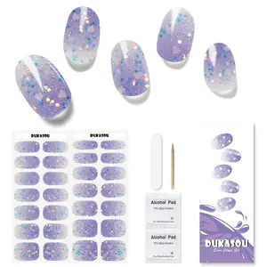 Semi Cured Gel Nail Strips, 28pcs Gradient Love Gel Nail Stickers Work with Any UV Light, Full Nail Art Wraps for Women Girls Kids DIY Gift, Include Prep Pads, NailFile&Wood Stick