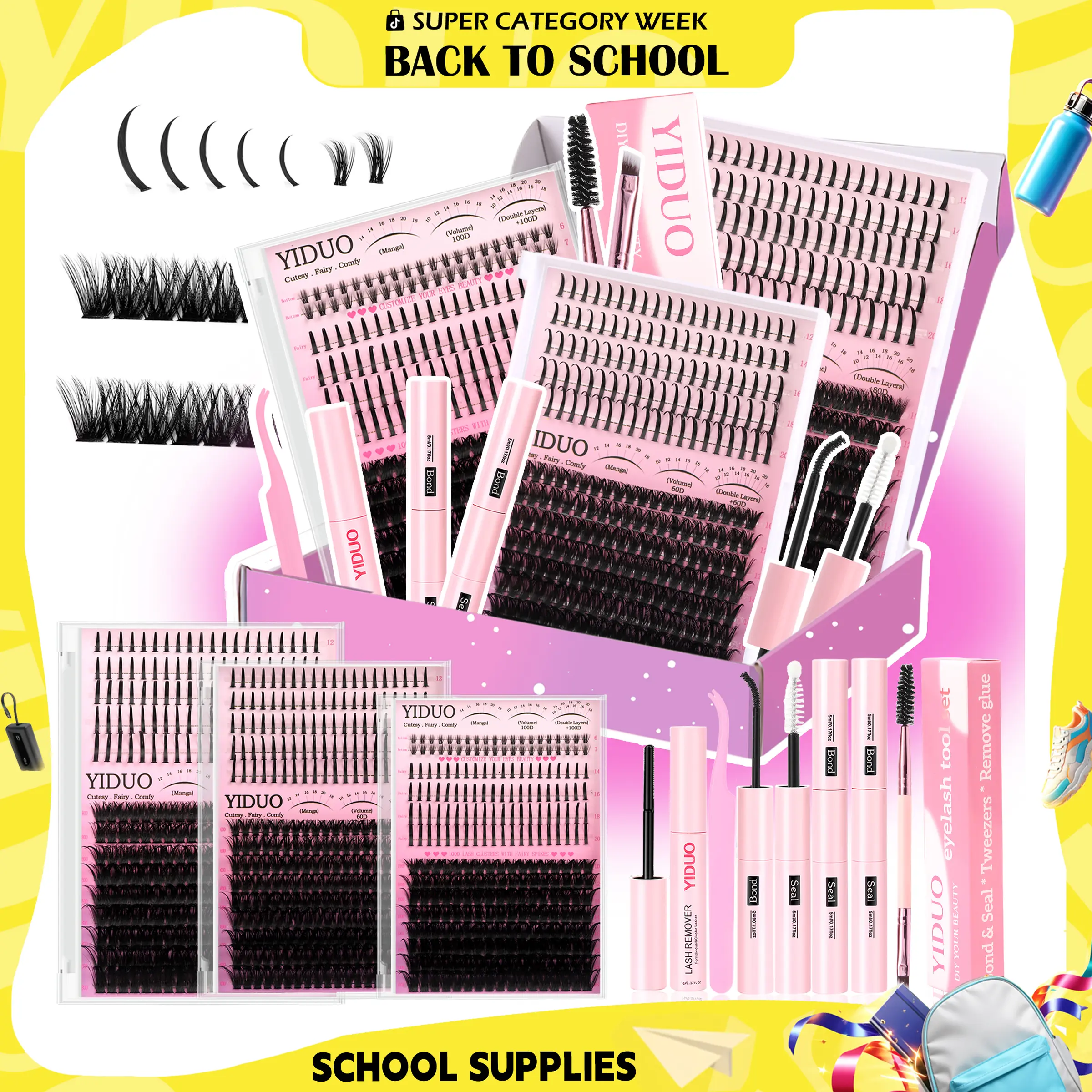YIDUO Lash Clusters Kit with Spikes Bottom Lashes Extensions 816Pcs Bulk Packs with 2X Bond&Seal Wispy Individual Fake Eyelash Kit Wholesale Large Pack for Beginners Gift Choice, Eyelash Extensions, Individual Lashes BackToSchool