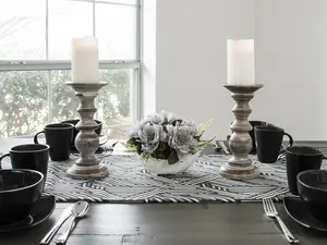 Linens Art And Things - Weave Pattern Teal and Gray Table Runner (34,53,90")