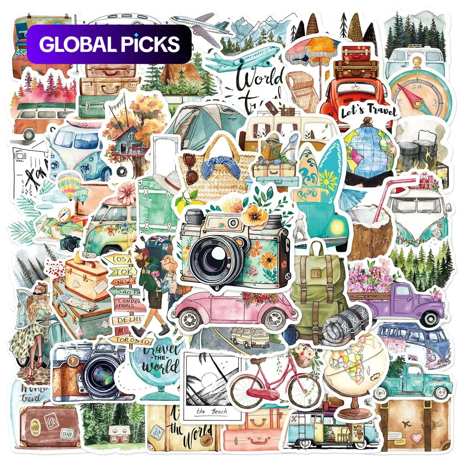Outdoor Travel Graffiti Stickers, Self Adhesive Decorative Sticker, 50pcs Waterproof Durable Adhesive DIY Decals for Water Bottles, Laptops & Scrapbooking, Home Decor, Travel Friendly Stickers #GLOBAL PICKS