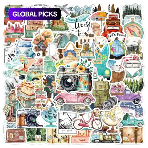 Outdoor Travel Graffiti Stickers, Self Adhesive Decorative Sticker, Sticker Packs, 50pcs Waterproof Durable Adhesive DIY Decals for Water Bottles, Laptops & Scrapbooking, Home Decor, Travel Friendly Stickers #GLOBAL PICKS