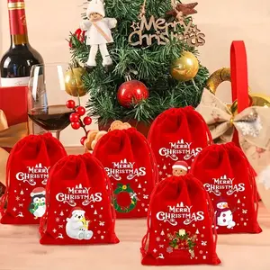 12pcs Velvet Gift Pouches, Reusable Drawstring Bags for Christmas, Xmas, Eid, Jewelry, Candy, Small Treasures, Party Supplies, Gift Packs