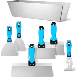 Drywall Hand Tool Kit, 7 count 3" 4" 5" 6" 8" 12" Stainless Steel Drywall  with Metal Hammer End, includes Putty , Taping , and 12" Mud Pan with  Grip for Drywall Work