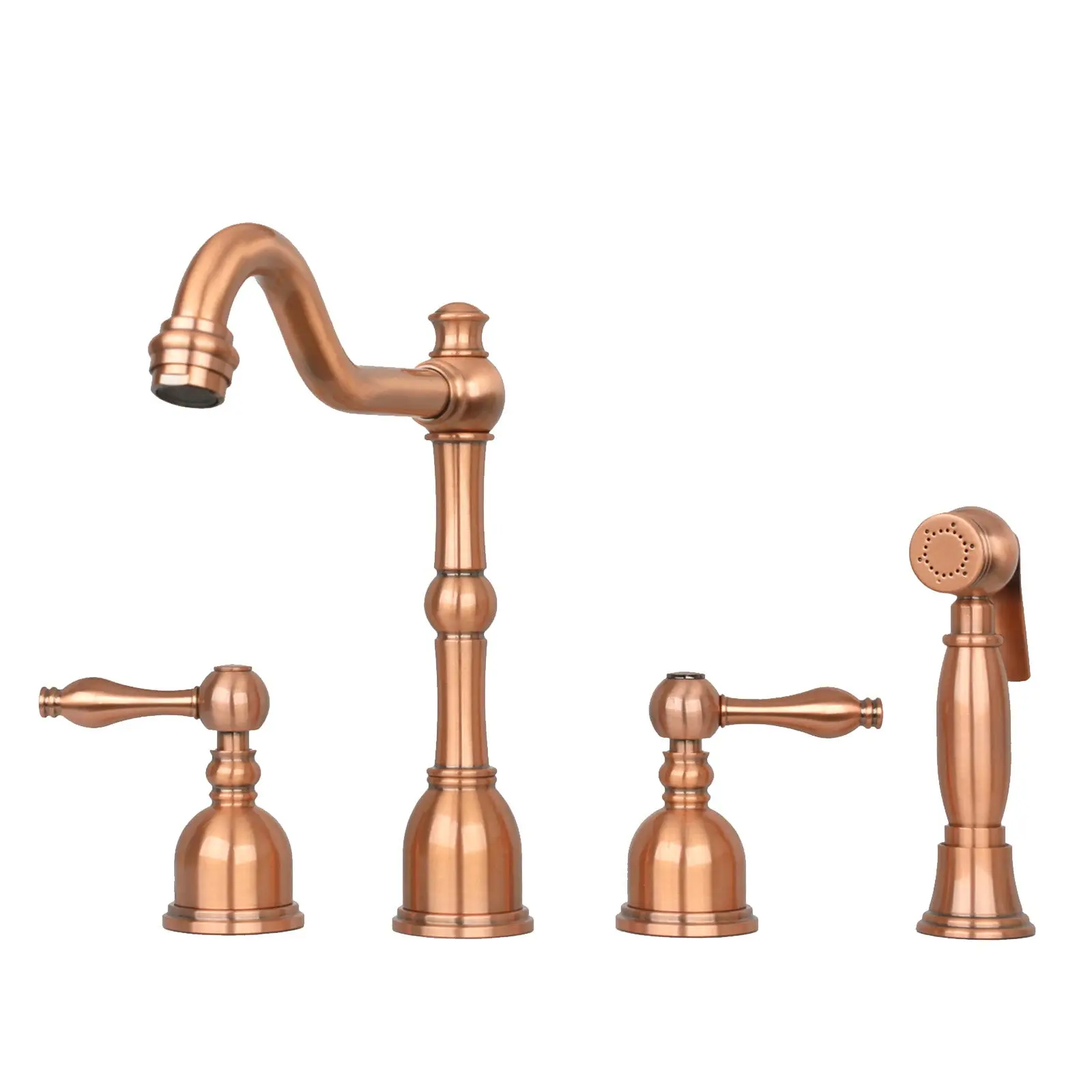 Two-Handles Copper Widespread Kitchen Faucet with Side Sprayer