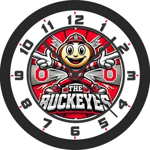 www.jimsclassicclocks.com Ohio State Buckeyes 10-in Round Glass Wall Clock, Retro Vintage Plastic Home Decor, Ideal Gift for Fans