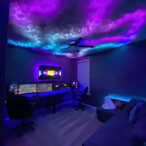 K-Thunder Cloud Light, Music Sync Multicolor Changing Strip Light Atmosphere DIY Creative Thunder Cloud Lamp Wall Ceiling Light, For Bedroom Gaming Room Party (16Ft)