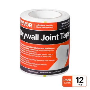 VEVOR Drywall Mesh Tape, 5.91 inch Wx 98.43 ft L Self-Adhesive Fiberglass Drywall Joint Tape, 12 Rolls Dry Wall Patch for Easy Sheetrock Ceiling Crack Repair, to Achieve Smooth Even Wall Surface