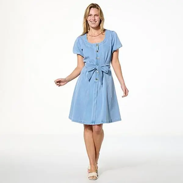 DG2 by Diane Gilman Puff-Sleeve Scoopneck Dress