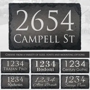 Sassy Squirrel Ink Personalized Slate Stone Address Plaque - Address Signs for Houses - Custom Sign Garden Decor - Outdoor House Numbers - Customized Home Wall Decor - House Number Plaques (12"x8")