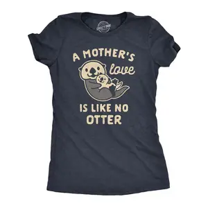 Womens A Mother's Love Is Like No Otter T Shirt Funny Cuddly Graphic Mother's Day Tee Funny Womens T Shirts Cute Vintage Fashion Casual Ladies T-Shirt Gift Mother's Day Tops for Women Funny Animal Top Women's Navy