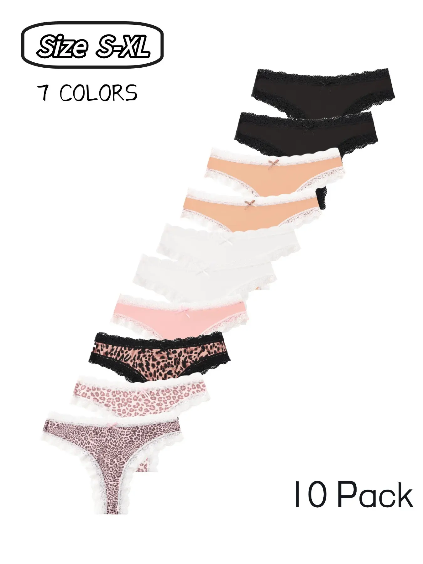 Women's Thong Panties, Romantic Lace Trim Design, Lace Trim Knickers, Fashion Leopard Print, Leopard Print Panty, Elegant Aesthetic Comfortable Breathable, Breathable Comfy Knicker, Everyday Underwear, Womenswear, 10 Pack