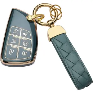for Chevrolet GMC Silverado Sierra 1500 2500HD 3500HD Key Fob Cover Keychain Fit for 2021-2025 Smart Key Shell Case (Blue, 6 Button)