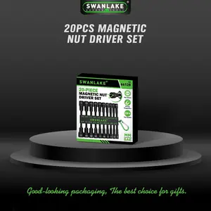 Magnetic Nut Driver Set, 20-Piece Metric & SAE 1/4" Hex Shank, Drill Socket Set, Impact Driver Bit Set, Magnetic Bit Holder with Aluminum Alloy Snap Clip, 65mm Long Hex Bit, Quick Change Tool socket hex home repair impact Screwdriver Bits Set