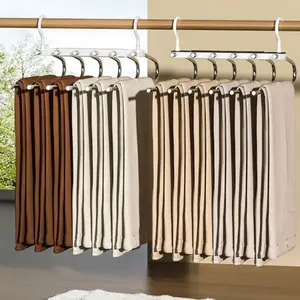 6 Layer Pants Hanger Space Saving Closet Organizer with 50mm Wide Spacing, Anti-Slip Multifunctional Pants Rack for Jeans Trousers Wardrobe Clothing Stand Hanging