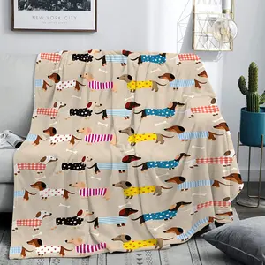 Cute Cartoon Dog Flannel Blanket, Lightweight Soft Warm Fabric, Perfect Gift for Dog Lovers, Friends, Nap Blanket, Christmas Holiday Gift, Cartoon Pattern Blanket