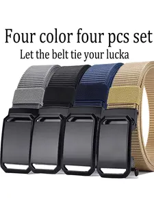 4pc Adjustable Buckle Waist Belt Set, Lightweight Canvas Material, Options, Men's Breathable Sports Belt, Ideal for Outdoor Adventures
