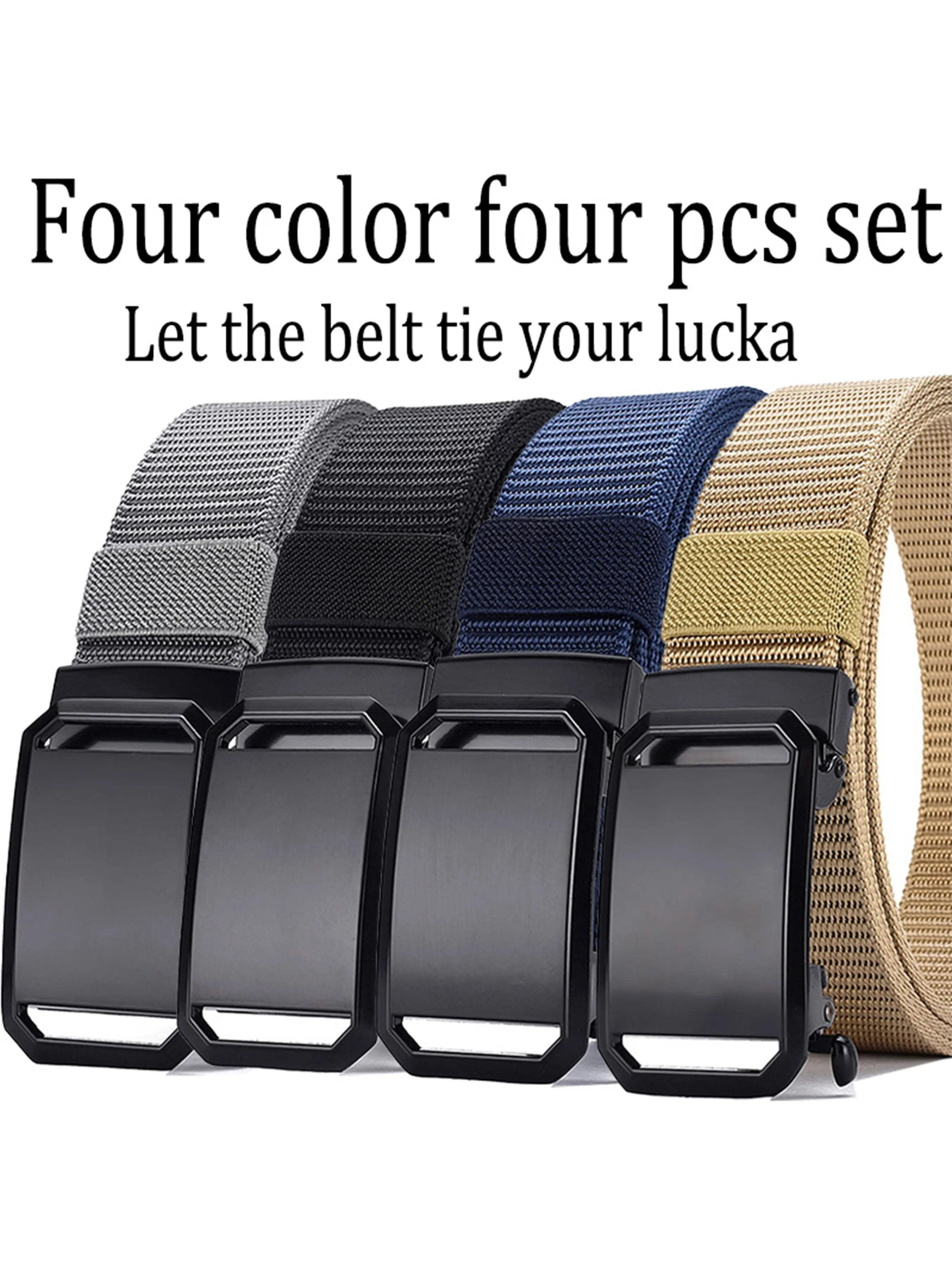 4pc Adjustable Buckle Waist Belt Set, Lightweight Canvas Material, Options, Men's Breathable Sports Belt, Ideal for Outdoor Adventures, Adjustable Belts