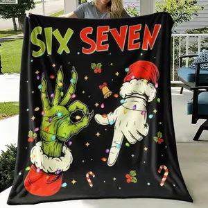 Comfortable Anime Grinch Christmas Flannel Blanket, All-Season Comfort, Perfect Gift for Bed, Sofa, Travel, Camping