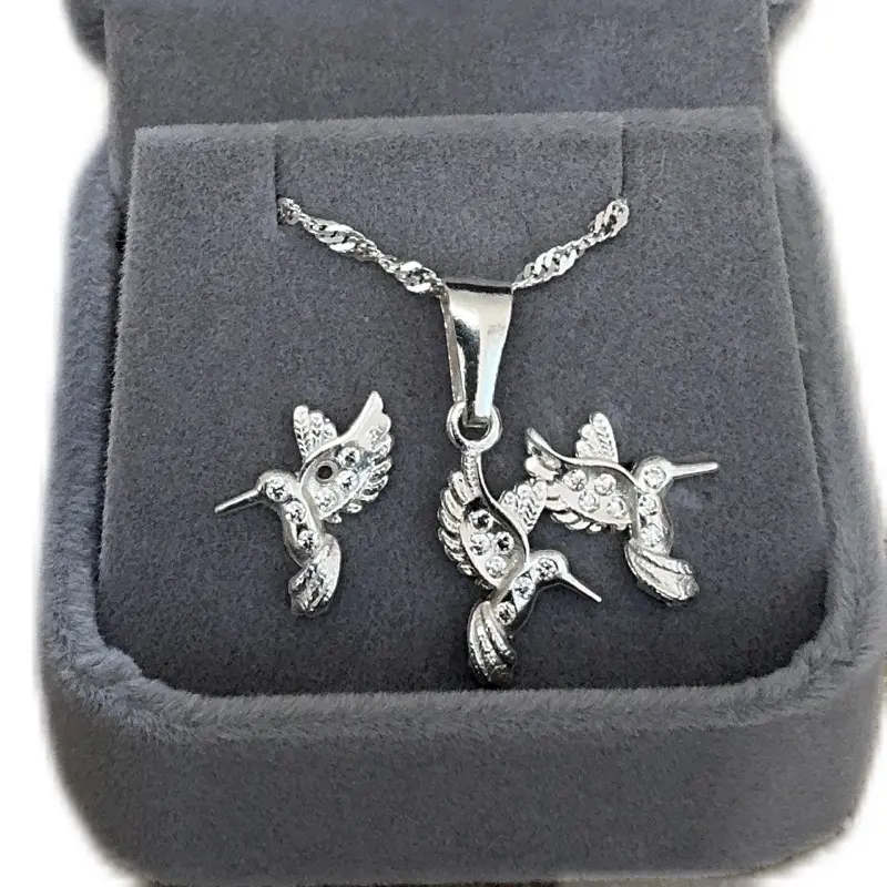 Female 925 Silver Necklace with Hummingbird Pendant, Fine Jewellery Pendant Chain
