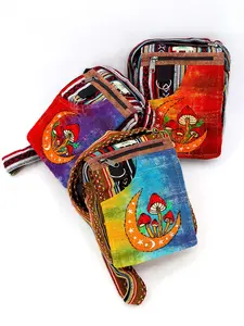 Unique designed Himalaya Hemp Moon Mushroom Embroidered Tie Dye Passport Crossbody Bag, Hippie Bag, Boho Bag, Eco-Friendly Crossbody Bag