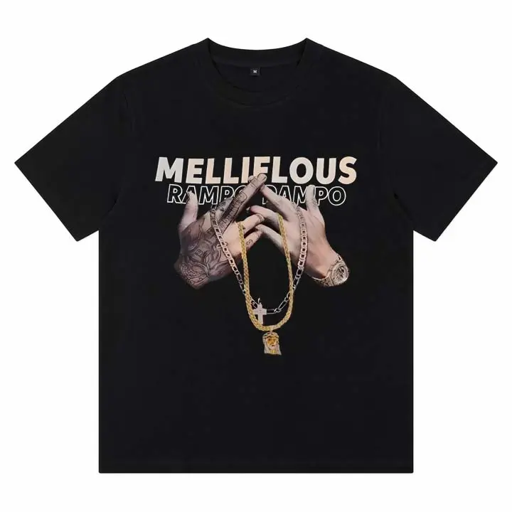 Men's Casual Crew Neck Short-Sleeve T-Shirt, Melliflous Rampant Po Graphic, Gold Chain Detailing, Bold Artwork - Menswear, Stylish Look, Medium Cut, Multi-Size, 2Xl