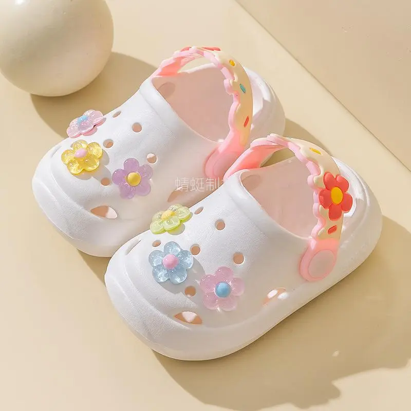 Girls' Toddler Size NewCute Flower Bear Slip-On Water Shoes - Casual Wear, EVA Upper, Breathable Non-Slip Clogs for Indoor Garden Use