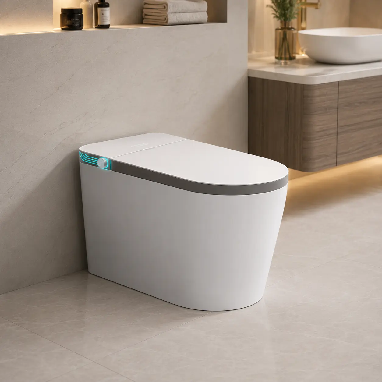Smart Bidet Toilet with Heated Seat Cover, Heating Function, Warm Water Wash, Air Dryer, Auto-Open Lid, Hands-Free Flush, Infrared Kick Sensor, Self-Cleaning Dual Nozzle, Power Outage Manual Flush, 11.8" Rough-In for Families & Modern Bathrooms