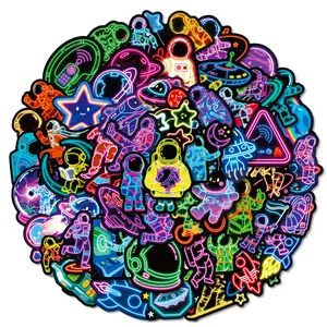 56 Sheets Trendy Neon Spaceman Graffiti Stickers - PP Waterproof Labels for Personalized Journal & Suitcase Embellishment
