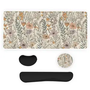 Vintage Floral Pattern Mouse Pad Set, Including Mouse Pad & Keyboard Wrist Rest & Coaster, Ergonomic Wrist Support for Home Office Gaming, Desk Accessories