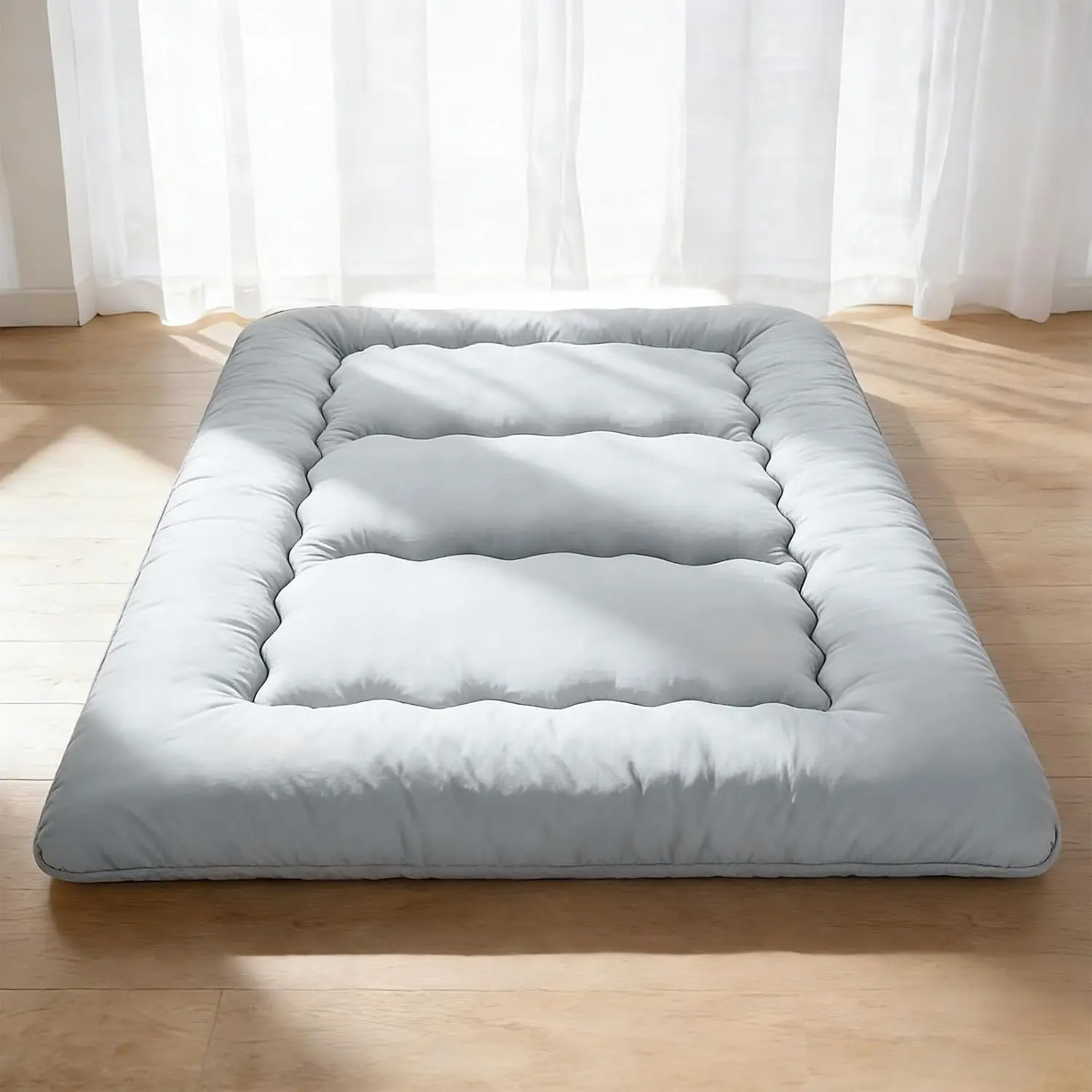 Foldable Floor Mattress, Futon Mattress with Portable Storage Bag and Washable Cover, Roll Up Thick Tatami Mat Suitable for Camping, Guest Room, Grey