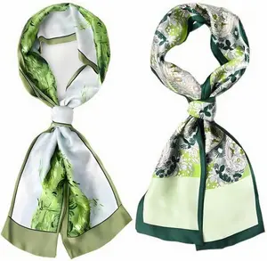2 Packs of 100% Silk Feel Long Thin Satin Simulated Silk Scarve,Fashion Accessories & Gift Edition 5.9x 57 Inches
