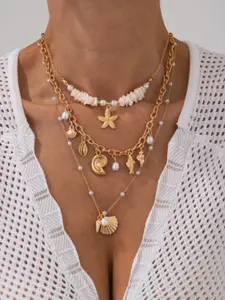 European and American Cross-Border Vacation Style Starfish Seashell Pendant Necklace, Beach Oceanic Shell Imitation Pearl Jewelry