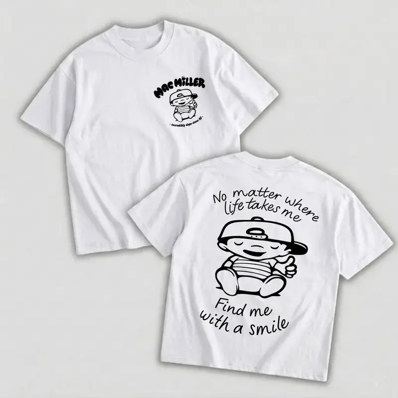 Mac Miller Best Day Ever Short-Sleeve Menswear Graphic Tee - Love, Bird, Vibe Themed, "No Matter Where Life Takes Me Find Me With A Smile" Hip Hop Rap Fan Casual Shirt, Shortsleeve