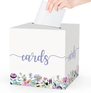 Floral Card Box,  or  Box Holder Party Favor Supplies, Wildflowers Card Receiving Box for Birthday, Wedding Engagement, Bridal or  Shower Graduation Anniversary 8" Box 1 Count - 004