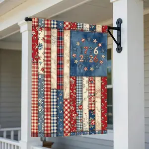 Patchwork American Flag Garden Flag Vintage Quilt Style, Patriotic Yard Decor (Pole, Hooks, Or Fasteners Are Not Included)