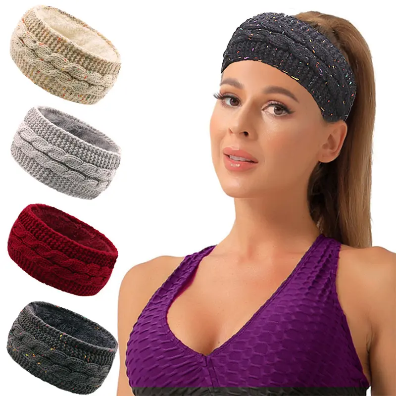 New winter plus velvet hair accessories cross-border autumn and winter wool knitted headband warm sports headband earmuffs