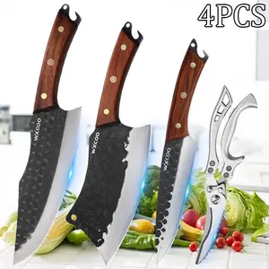 4PCS Stainless Steel Vegetable Chopper Multipurpose Kitchen Gadgets for Cooking Outdoor Camping Boning Knife Meat Cleaver