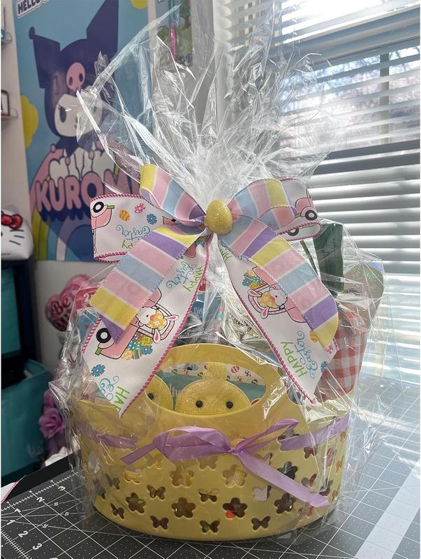 EKAPACKAGING 16X24 Inches 10 Pcs Large Cellophane Bags for Gift Baskets, Plastic Gift Basket Wrapping with Ribbons, Clear Cellophane Gift Bags for Party, Mother’S Day, Baby Showers, Christmas