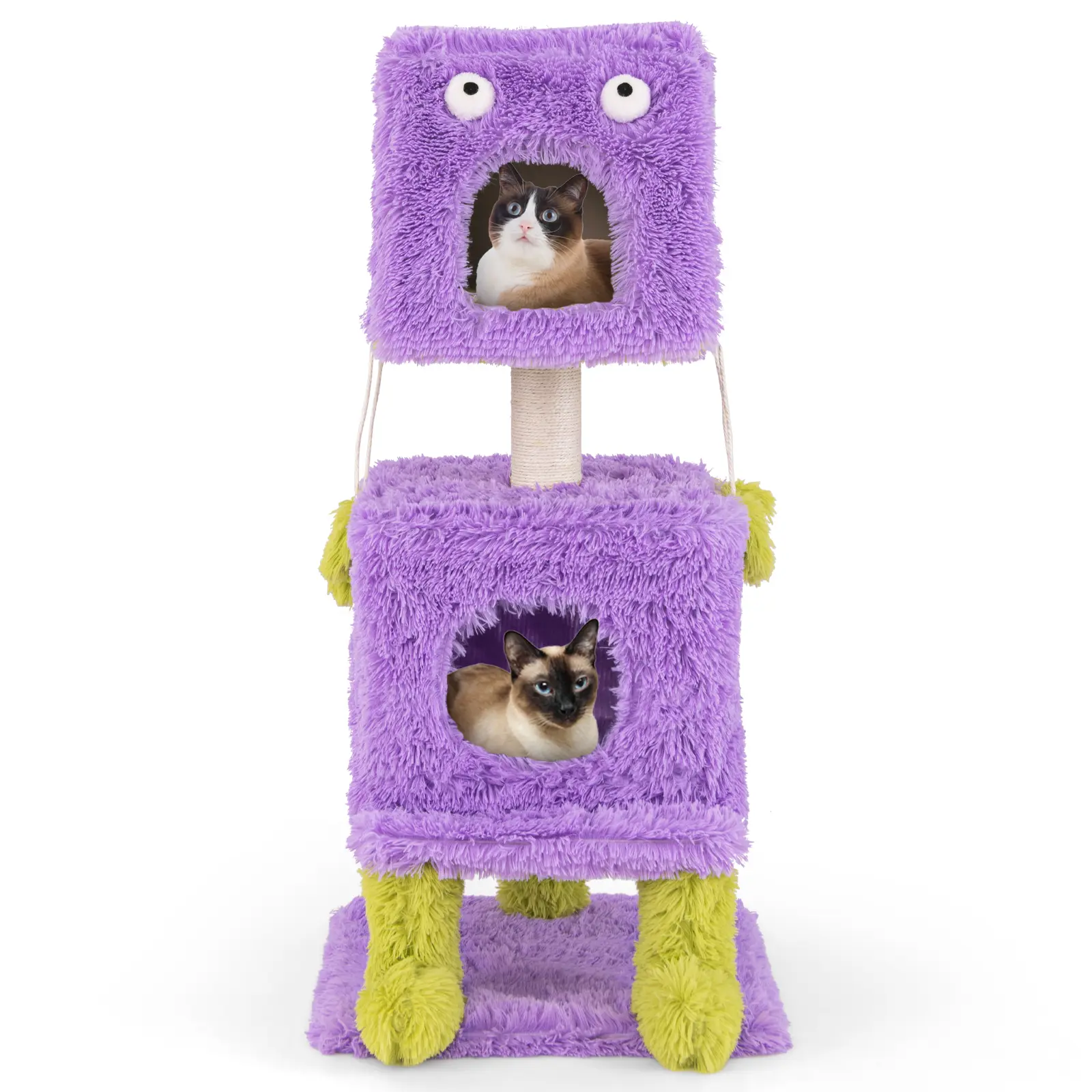 COSTWAY - Cute Monster-Themed Cat Tower with 2 Private Condos for Small Place-Purple