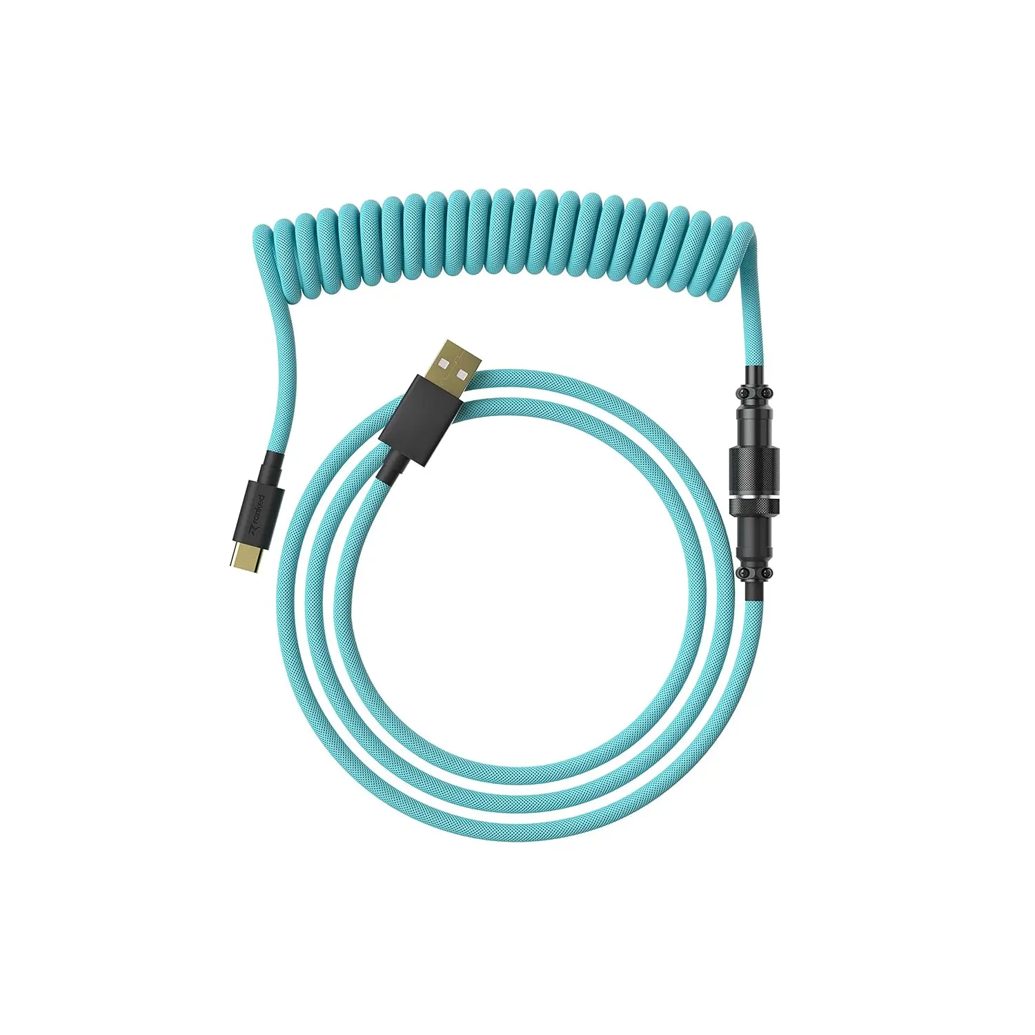 Coiled Keyboard  | Handcrafted Double-Sleeved Braided  | USB Type C to A | 5-Pin Aviator Connector for Custom Mechanical Gaming Keyboard | Support Fast Charge 20W ( Blue)