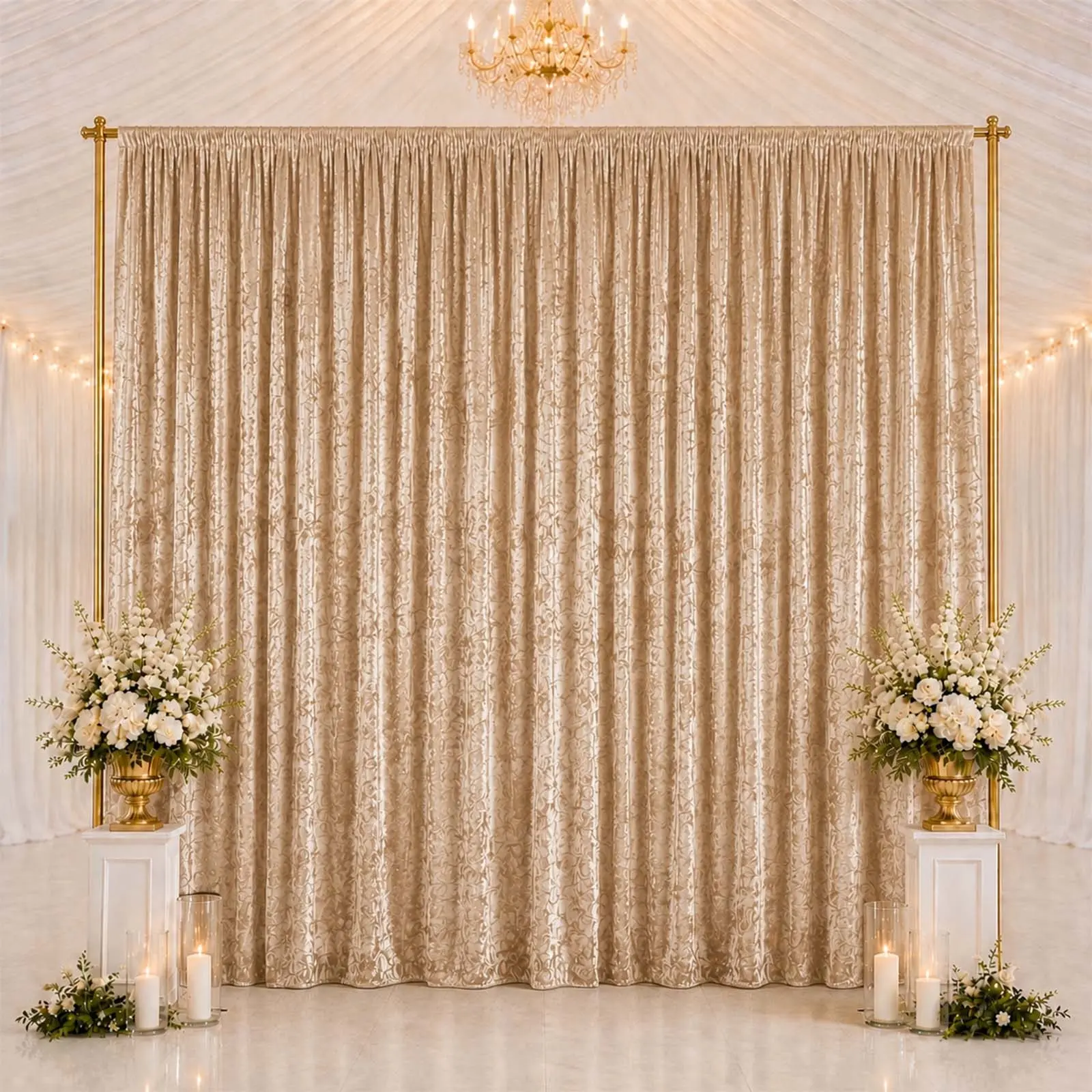 Beige Premium Crushed Velvet Backdrop Curtain 10ft x 14ft – Stage Backdrop Panel & Event Drape with Rod Pocket, 70% Blackout