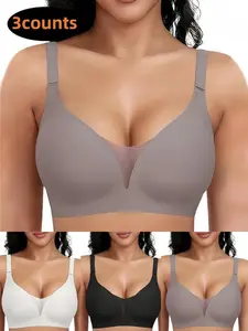 3-Pack Women's Jelly Bras, Comfortable Wireless Support, Seamless Non-Wired Design, Daily Wear, Anti-Drop Sleeping Bra for Maximum Comfort