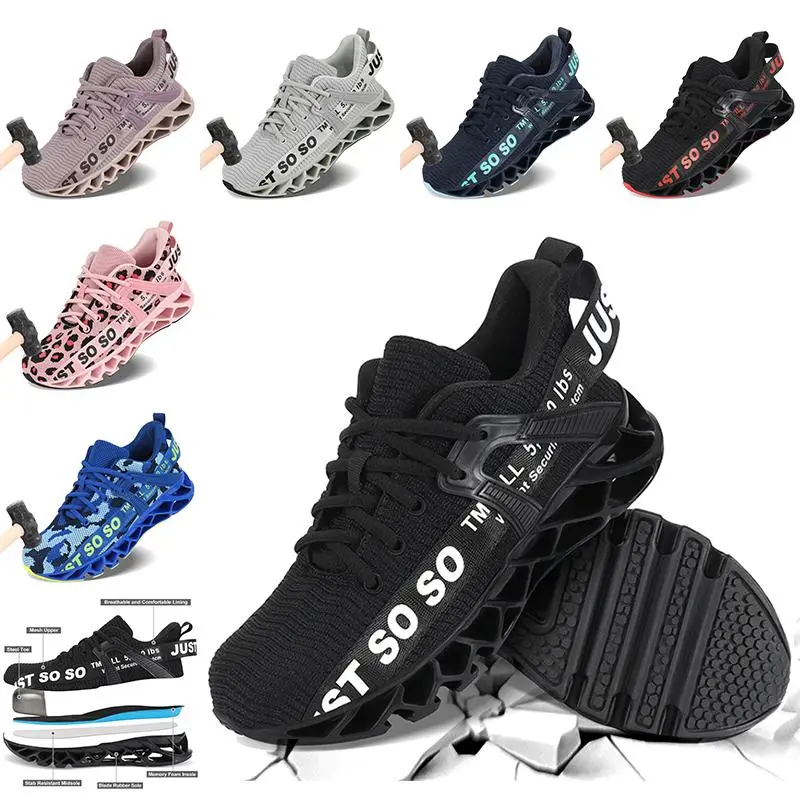 Men's Steel Toe Lace-Up Work & Safety Trainers - Closed-Toe, Slip-Resistant Rubber Sole, Puncture-Proof, All-Season, Medium Width, Comfortable Mesh-Lined Walking Shoes for Workers
