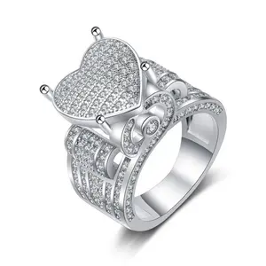 Paved Micro Zircon Heart Crown Top，Sparkling Full Diamond Heart Crown Setting， Luxurious Statement Women Jewelry