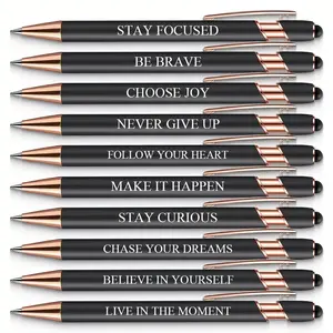 10-Pack Black Motivational Pen Set with Touchscreen Stylus — Engraved Inspirational Quotes — Smooth Writing, Digital-Friendly & Perfect School Student Giftsadhd office accessories