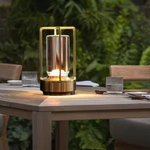 Portable Metal Table Lamp, 1 Count Rechargeable LED Crystal Lantern Lamp, 3 Color Stepless Dimming Touch, Table Light for Bedroom Restaurant Coffee Shop, Light Dimmable, Modern Night Lights